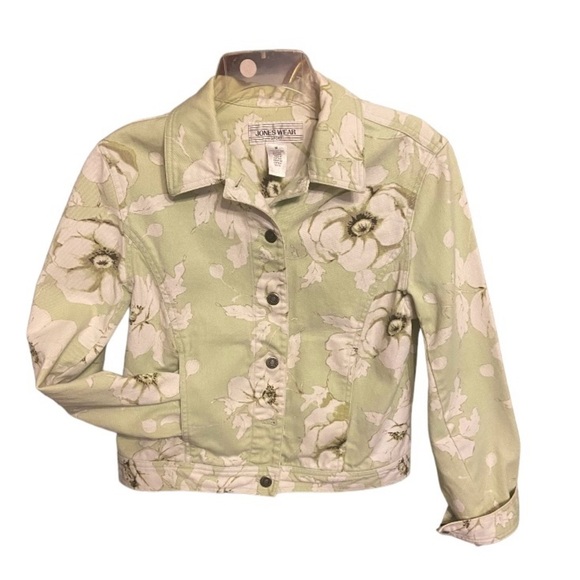 Jones Wear Sport Jackets & Blazers - Jones Wear Sport Floral Denim Cropped Green White Jacket Women's Sz M